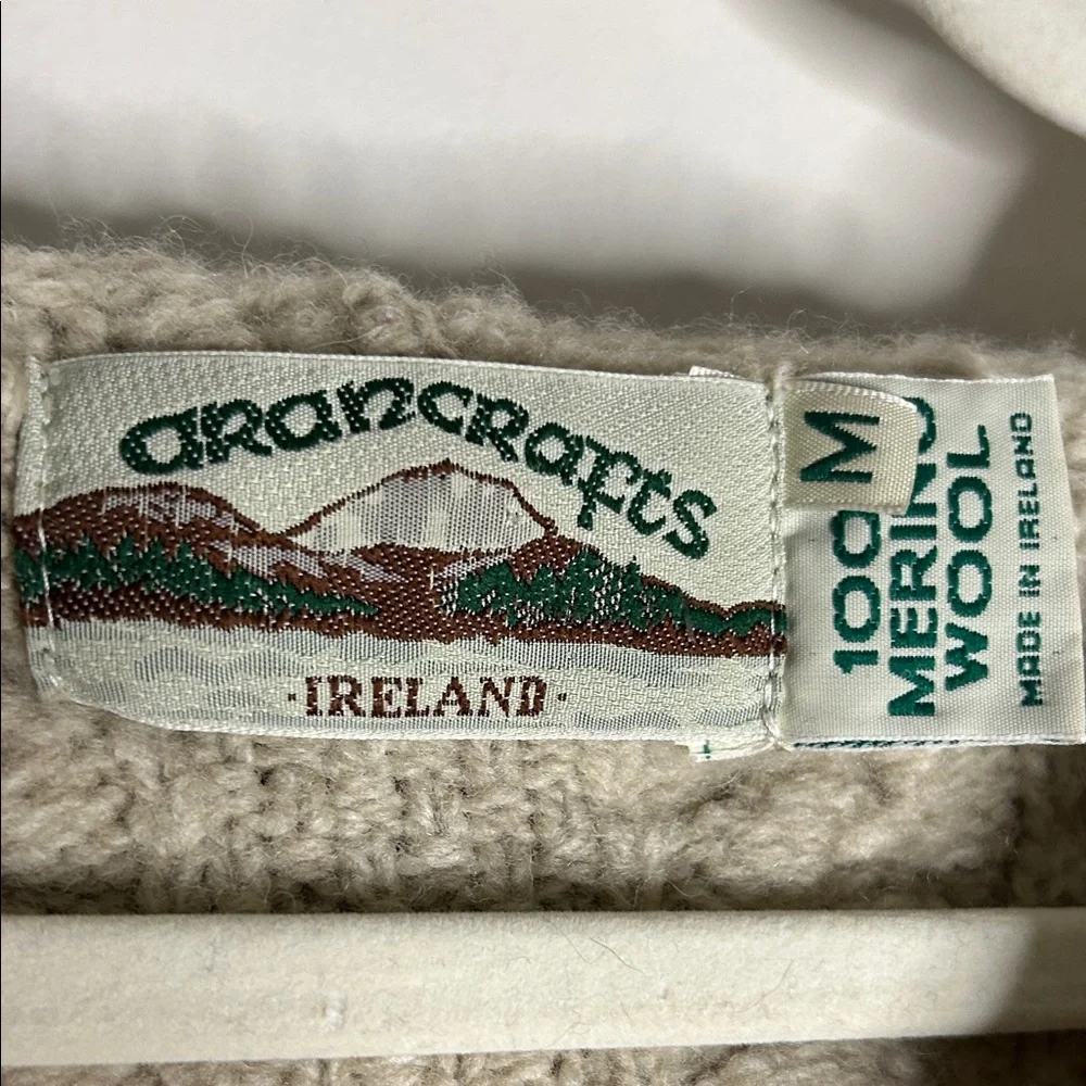 AranCrafts Ireland Cable Hooded Knit Zip Sweater in Cream SZ S - Picture 2 of 7